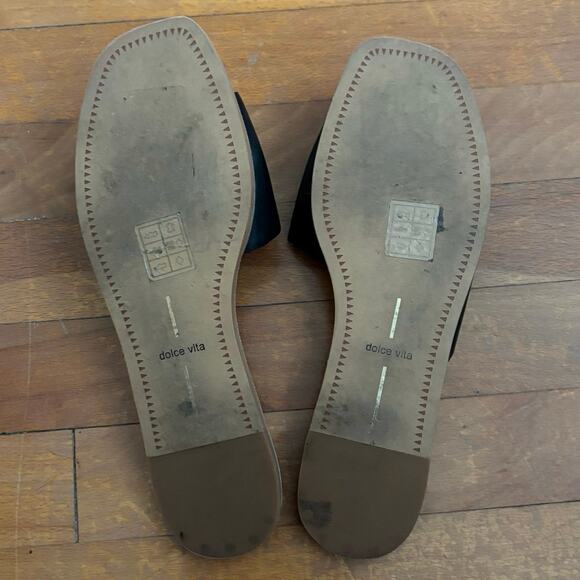 Dolce Vita Size 8.5 Cato Asymmetrical Slide Sandals Black Leather - Picture 4 of 4